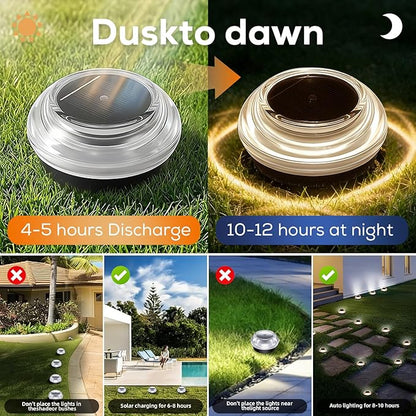 Solar Driveway Lights Outdoor - 12 Pack Dock Lights Solar Powered, IP67 Waterproof Step Lights Outdoor Deck Lights for Sidewalk Garden Pathway Yard Stair(Warm White)