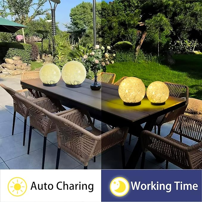 Solar Lights Outdoor Waterproof Powered-Clear Glass Globes Lights for Patio, Yard, Camping, Garden, Stylish Portable Lighting for Homeowners & Enthusiasts (Yellow)
