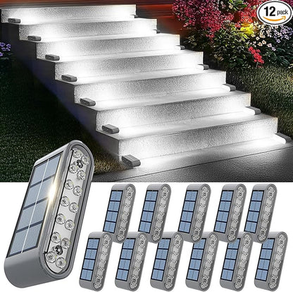 Solar Step Lights for Outside, 12-Pack Stair Light Outdoor Waterproof IP67, 14 LED Cool White Light Solar Powered Lighting for Steps, Stairs, Deck, Patio, Walkway, Front Porch Decor