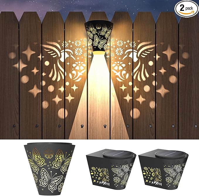 2 Pack Solar Fence Lights Outdoor Wall lihgts Decorations Metal Solar Deck Lights Waterproof LED Solar Powered Step | Lumora