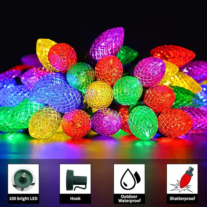 ZAIYW 66ft 100 LED C9 Christmas Lights String, Strawberry String Lights UL Plug C9 String Lights Green Wire | Lumora