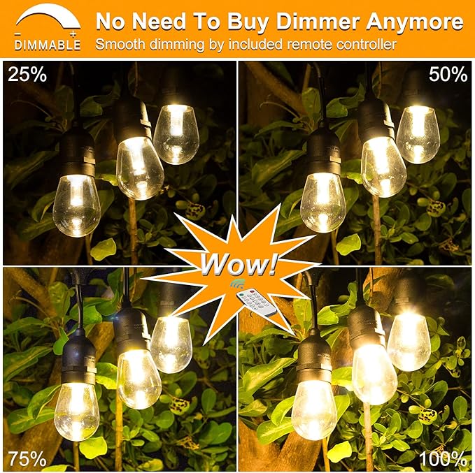 Mlambert Plug in 3 Color Outdoor LED Dimmable String Lights Bundle with 6 Pack Replacement Bulbs | Lumora