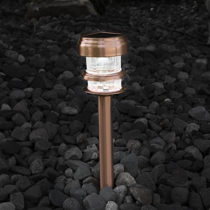Pure Garden Outdoor Solar Lights - 8-Pack Stainless-Steel LED Lights for Gardens, Pathways, and Patios - Weather-Resistant Stake Lights (Copper)