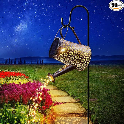 Outdoor Solar Watering Can with Lights Garden Decor Large Solar Powered Lanterns Hanging Waterproof LED Decorative Retro Metal Kettle String Lights for Table Yard Pathway Walkway Gardening Gifts
