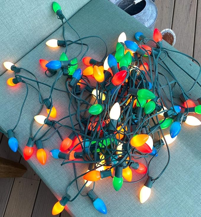 Multicolor Christmas Lights 25Ft C9 Vintage Christmas String Lights with 26 Colorhul Ceramic Bulbs (1 Spare) | Lumora