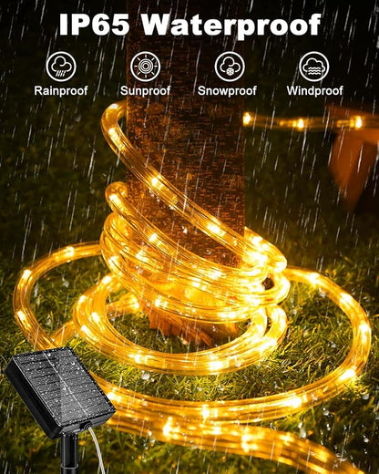 btfarm 2 Pack Solar Rope Lights Outdoor, 120LED 46FT Solar String Lights Outside Waterproof, 8 Lighting Modes Solar Powered Strip Light for Garden Tree Christmas Yard Party Wedding Decor, Warm White