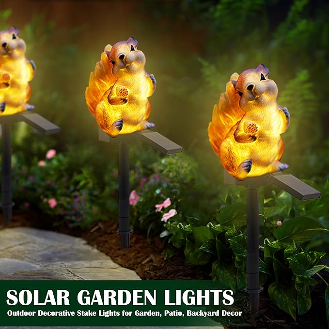 SmilingTown Solar Squirrel Garden Lights - Outdoor Decorative Stake Light Waterproof for Yard Patio Pathway Lawn Ornaments Garden Decorations Gifts (2 Packs)