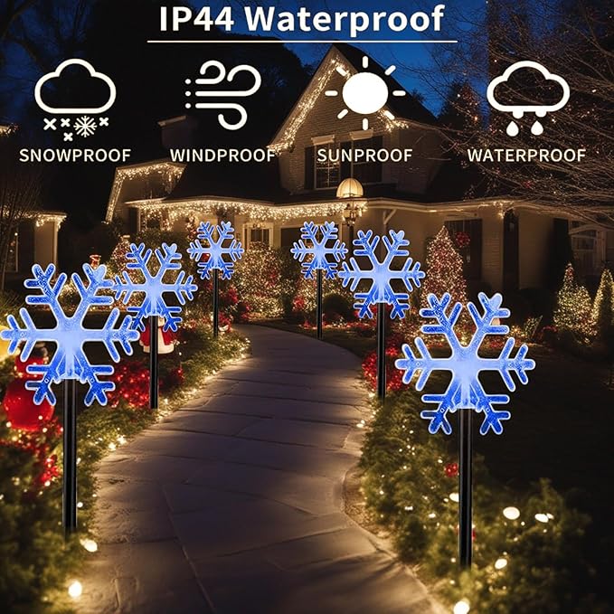 Christmas Snowflake Pathway Lights, 6 Pack Outside Walkway Markers Lights 7.5 Feet Christmas Outdoor Decorations | Lumora