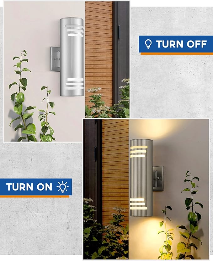 TENGXIN 2 Pack Outdoor Wall Light,Up Down Modern Outdoor Wall Sconce with Stainless Steel Cylinder,Brushed Nickel | Lumora