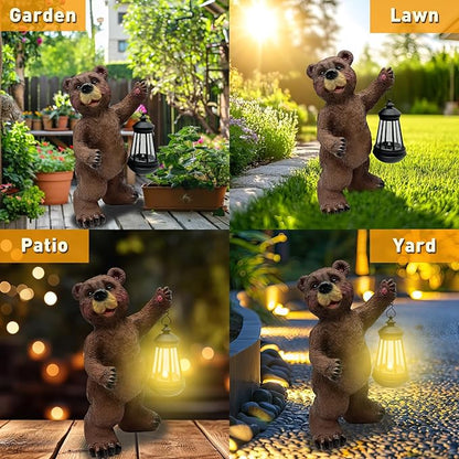 Solar Lantern Garden Statues Decor, 14" Large Outdoor Bear Figurine Lights for Yard Patio Decoration - Unique Christmas Housewarming Gift for Grandma Wowen Mom Brown