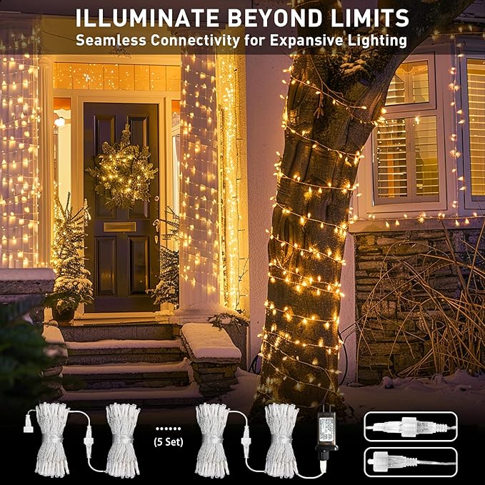 JMEXSUSS 150 LED Christmas Lights Indoor Plug in, Connectable Warm White Christmas Lights for Bedroom, 59ft 8 Modes | Lumora