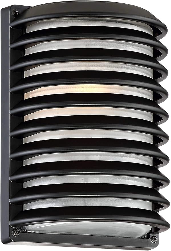 John Timberland Black Grid Modern Industrial Outdoor Wall Light Fixture 10" Frosted Glass Shade for Exterior Barn | Lumora