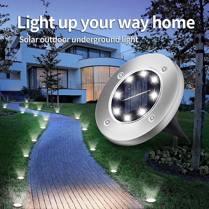 Aogist 12 Pack Solar Disk Lights - 8 LED In-Ground Outdoor Landscape Lights for Pathway, Yard, Walkway, Patio, Lawn | Lumora