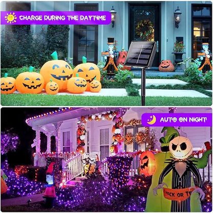 2 Pack 200 LED Solar Christmas Lights Outdoor Waterproof, Solar String Lights for Outside, Solar Powered Tree Light with 8 Lighting Modes for Xmas Tree Party Garden Yard Christmas Decorations (Purple)