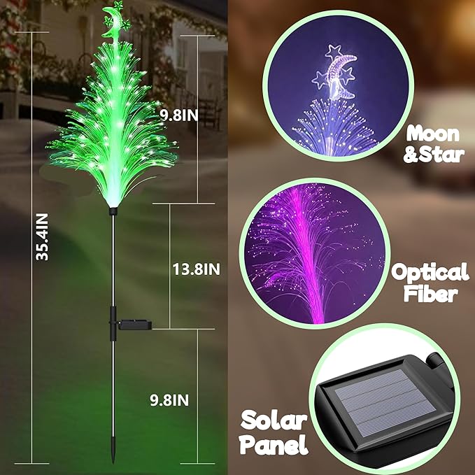 Solar Christmas Tree Pathway Lights-Outdoor Garden Waterproof 7 Color Changing 3Pcs Fiber Optic Jellyfish Lighting Decor for Garden Lawn Patio