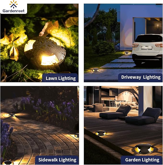 Gardenreet Landscape Well Lights Brass Kit(4 Pack) with MR16 Bulb & 100Feet Wire & Connectors, 12V AC/DC LED In | Lumora