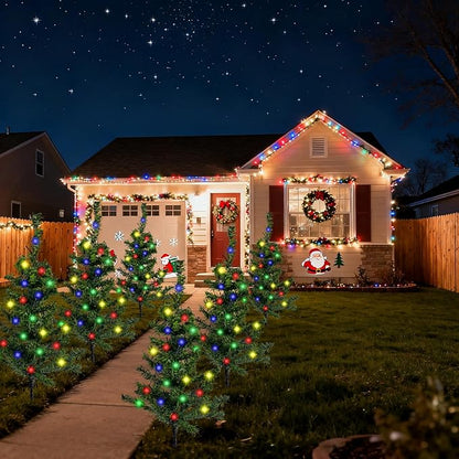 2 Pack Solar Christmas Tree Lights Outdoor - 22 Inch Solar Christmas Tree with 100 LED Multi-color C6 String Lights for Outside Decorations, Outdoor Decor Xmas Lighted Trees for Yard Pathway Cemetery