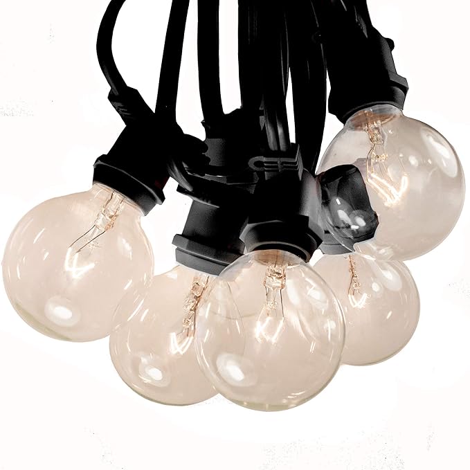 Hometown Evolution, Inc. 100 Foot C9 Commercial Exterior Globe String Lights with 80 G50 2 Inch Clear Bulbs (Black Wire) for Weatherproof Heavy Duty Vintage Outside Lighting