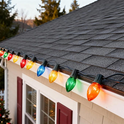 25 FT C9 Clear Multicolor Christmas String Light Outddor,Vintage Christmas Lights with 26 Edison Bulbs(1 Spare), C9/ E17 Base,Multicolor Lights for Xmas Tree Party Backyard Wedding Decor