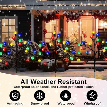 2 Pcs 40 LED Christmas Solar Pathway Lights Outdoor Decoration 28" Christmas Yard Stake Light Waterproof Solar Xmas Decoration 8 Modes Pineapple Ball Tree for Walkway Path Garden Patio