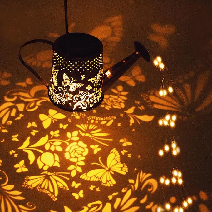 Solar Watering Can Outdoor Lights Garden Decor,Butterfly Hanging Lantern Waterproof Landscape Lights Outside | Lumora