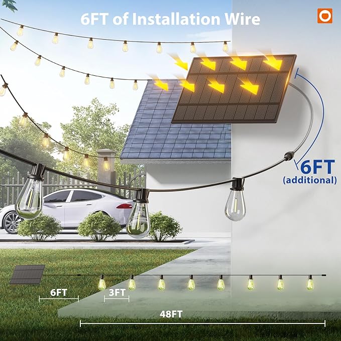addlon 54FT(48FT+6) Solar String Lights Outdoor Waterproof with USB Port & Remote Control Solar Patio Lights for | Lumora