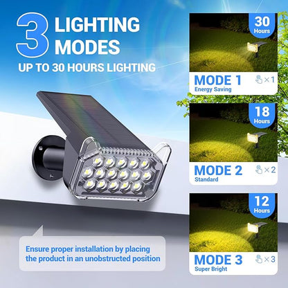 WdtPro Solar Spot Lights Outdoor Waterproof, Bright Solar Lights Outdoor with 16 Extra-Large LEDs, 3 Modes Landscape Spotlights, 2-in-1 Solar Powered Light for Yard Flag Garden, 6 Pack, Warm White