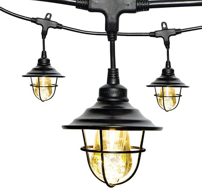 Enbrighten Vintage LED Café Lights with Oil-Rubbed Bronze Lens Shade, Outdoor String Lights, Black, 24ft, 12 Impact Resistant Lifetime Bulbs, Premium, Shatterproof, Weatherproof, Indoor/Outdoor, 43375