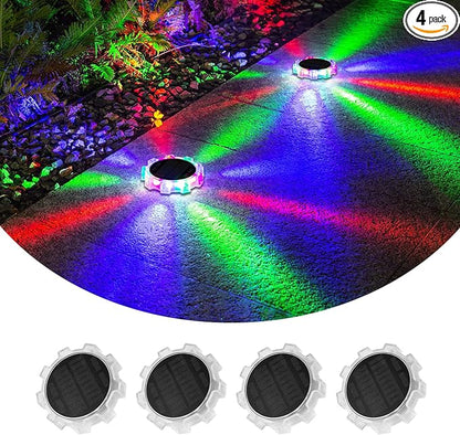 Solar Ground Lights Outdoor, IP65 Waterproof Landscape Lighting for Garden Patio Pathway Lawn Deck Cool White-Warm Light-RGB (Color Light -4Pack)