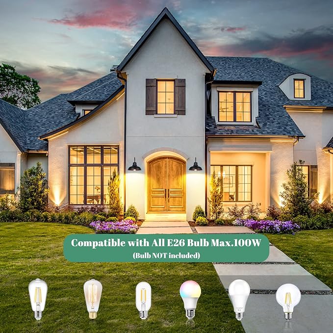 11" Outdoor Wall Lights, 2-Pack Black Wall Sconces Farmhouse Gooseneck Barn Lights for Porch, Anti-Rust Waterproof | Lumora