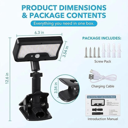 Solar Lights Outdoor, Motion Sensor Clip On Lights for Fence Gutter, 92 LED 600LM IP65 Waterproof Security Lights, Solar Powered Motion Activated Light for Deck Patio Yard (2)