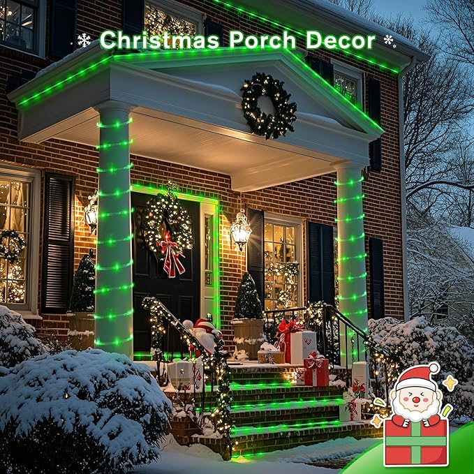 JMEXSUSS Green Halloween Solar Lights, 66 ft 200 LED Rope Lights Outdoor Waterproof, PVC Tube Green Christmas | Lumora