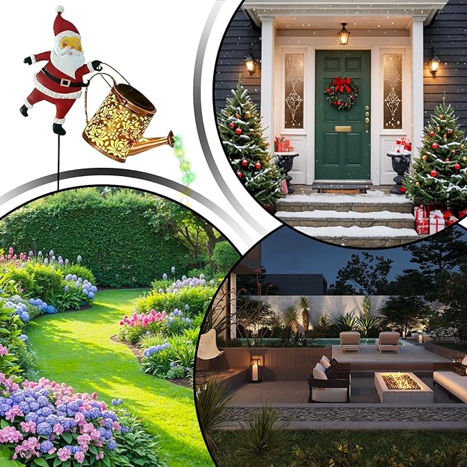 Christmas Santa Solar Kettle Lights Garden Lawn Decorative Lights, Santa Claus Ground Lamp Yard Decoration,Lamp Solar LED Night Light Outdoor Gardens Decor for Christmas Decorations