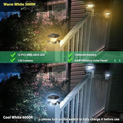 4x4 Solar Post Cap Lights with 2 Lighting Modes, 2 Packs Outdoor Post Light Solar Powered, IP65 Waterproof, Fence Deck Lights for 4×4 Wood/Vinyl Posts-120 Lumens, Black