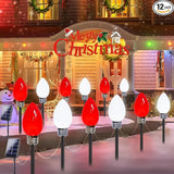 12-Pack Jumbo C9 Red White Solar Christmas Lights, Upgraded 12LED Outdoor Christmas Decorations, Solar Powered | Lumora