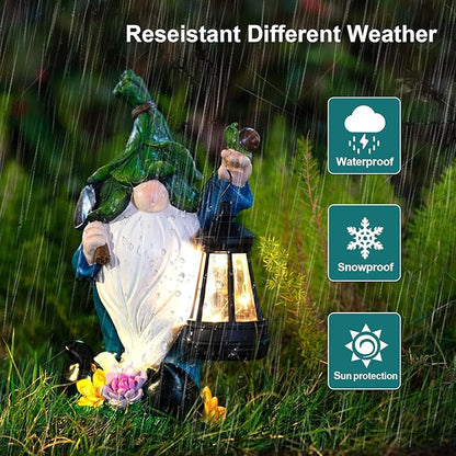 Solar Garden Gnome Statue – St Patrick’s Day Outdoor Decorations Funny Leprechaun Figurine with LED Lantern Waterproof Resin Leaf Hat Dwarf Sculpture for Patio Lawn Yard Art and Housewarming Gift