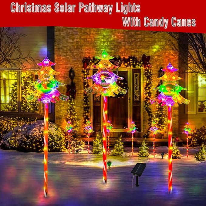 30.7'' Larger Christmas Decorations Outdoor Solar Pathway Lights, 3Packs Solar Christmas Trees with Colour 51LEDS, Xmas Tree Candy Cane Stake Lights Outside for Garden Porch Path Yard Decor