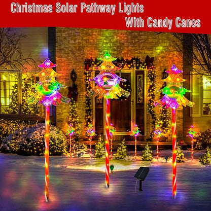 30.7'' Larger Christmas Decorations Outdoor Solar Pathway Lights, 3Packs Solar Christmas Trees with Colour 51LEDS, Xmas Tree Candy Cane Stake Lights Outside for Garden Porch Path Yard Decor