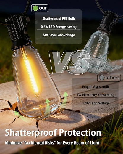 Outdoor String Lights Dimmable Waterproof with Remote, 100FT 38+2 Shatterproof ST38 Edison LED Bulbs Hanging Outside Light for Patio, Backyard, Porch, Deck, Balcony, Garden