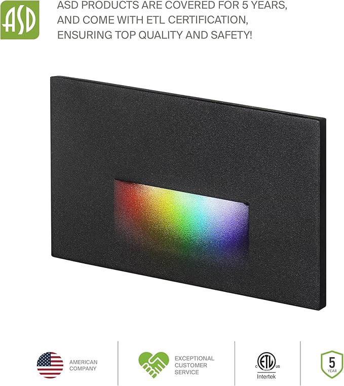 ASD LED Recessed Step Light Fixture, Outdoor & Indoor Stair Tread Lighting | RGBW, Smart, Waterproof, ETL Listed | | Lumora