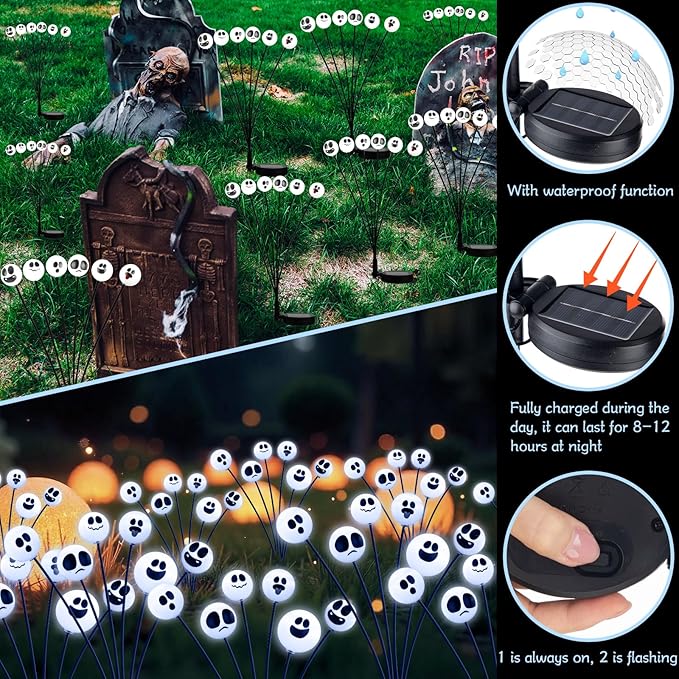 Tuanse 2 Pcs Outdoor Halloween Decorations Waterproof Halloween Solar Lights Scary Ghost Lights for Garden Yard Lawn Pathway (White)
