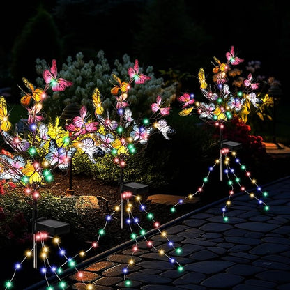 Solar Butterfly Lights, 2 Pack Solar Garden Lights Outdoor, Outdoor Garden Waterproof with Solar Butterfly Stake, Solar Outdoor Decor Light for Landscape, Pathway, Yard (Colorful Light)