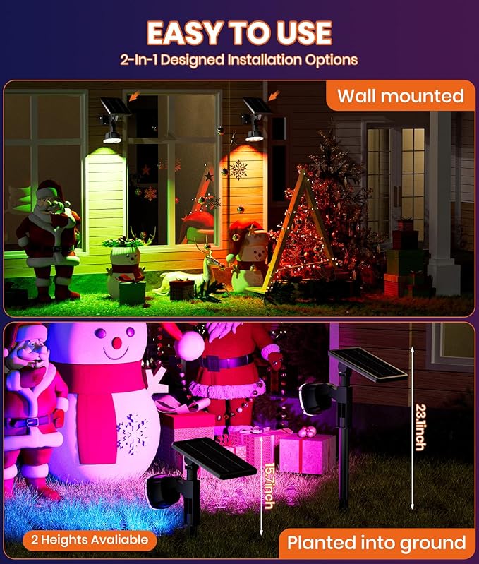 Solar Spotlights Outdoor Waterproof IP67,Multicolor LED Floodlight,4 Pack,360°Adjustable Prowered Panel,RGB 6 | Lumora