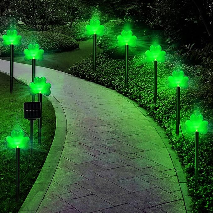 St Patricks Day Outdoor Lights - Lucky Sign Outdoor Lights Decorations, Shamrocks Stake Led Solar Lights | Yard Art | Lumora