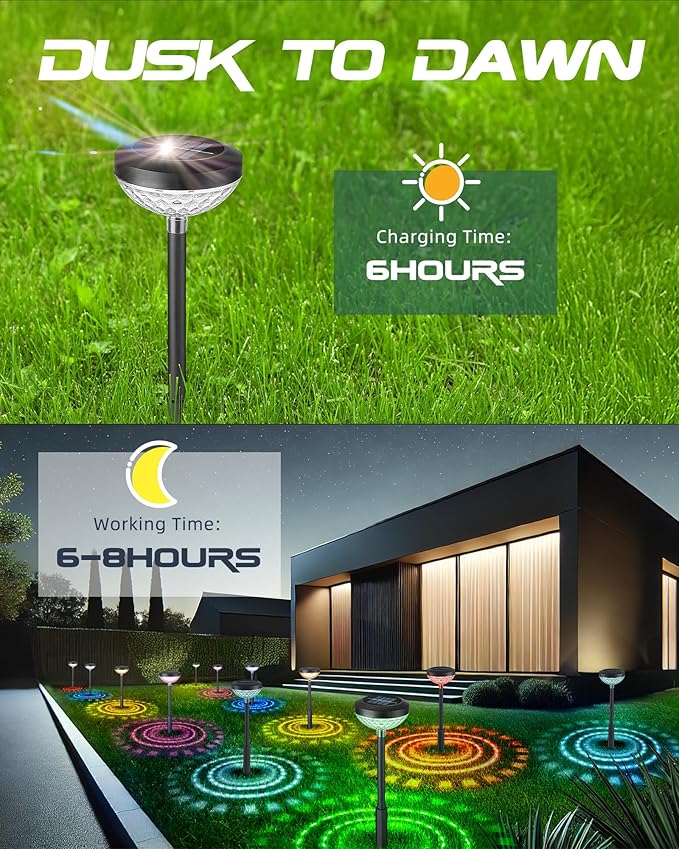6 Pack Solar Garden Lights, RGB + Warm White LED, Solar Powered Outdoor Lights for Yard, Lawn, Walkway, Christmas & | Lumora