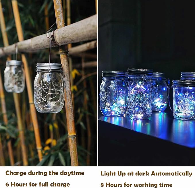Decorman Solar Mason Jar Lid Lights, 6 Pack 10 LED Waterproof String Fairy Star Firefly Jar Lids Lights for Patio | Lumora