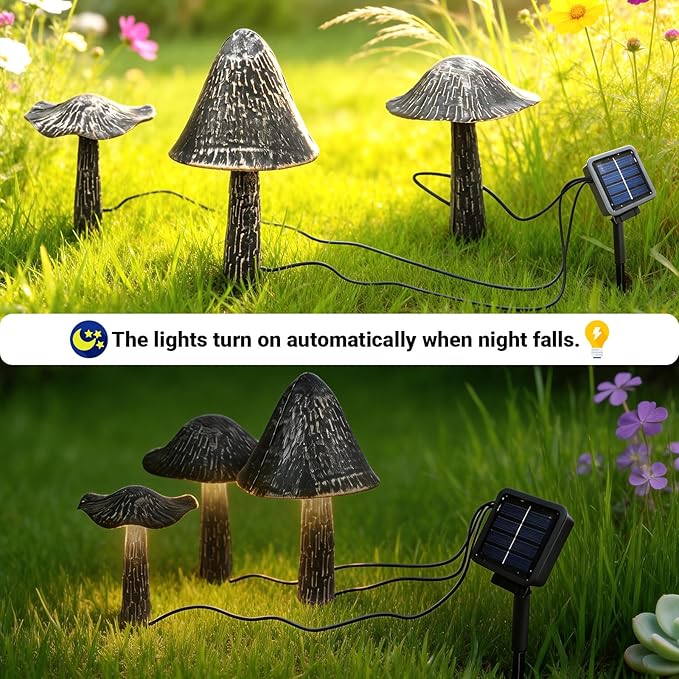 Solar Lights Outdoor Decor, Solar Metal Mushroom Yard Decorations Outdoor, IP65 Waterproof Garden Decor, Gifts for Women Mom, for Yard Patio Lawn Pathway Landscape