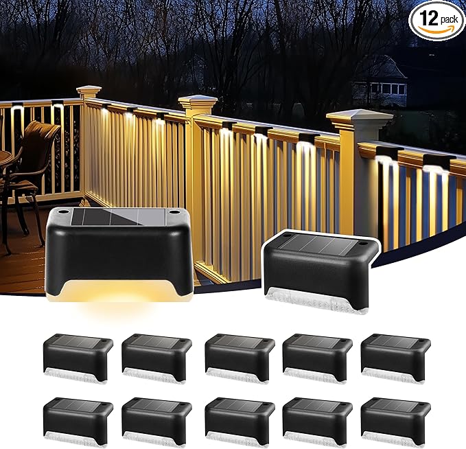 Solar Deck Lights Outdoor, Solar Step Lights Waterproof Led Lights for Outdoor Stairs, Step, Fence, Patio,Yard,Porch and Balcony(12 Pack,Warm White)