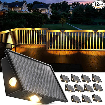 JSOT Solar Deck Lights Outdoor - 12 Pack Stair Step Fence Waterproof Light 5 Lighting Modes for Backyard Garden Wall Outside Patio Decor (Warm Light)