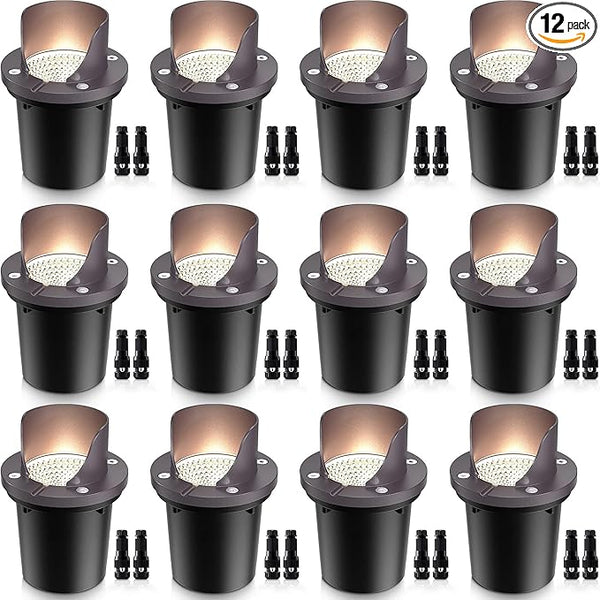 SUNVIE 12 Pack Low Voltage Landscape Lighting 12W LED Outdoor In-Ground Waterproof Shielded Well Lights Warm White | Lumora